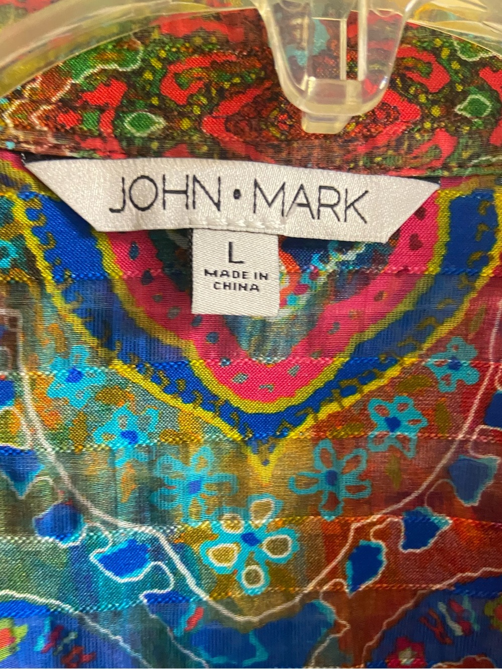 John Mark Colorful Patchwork Paisley Medallion Button Front Blouse Tunic Large - Picture 6 of 7